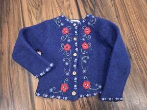 Vintage Eagles Eye 100% Wool Cardigan Sweater Blue Red Floral Embroidered M 5/6